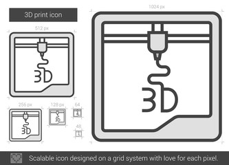 Three D print line icon.
