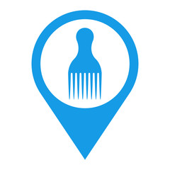 Icono plano localizacion peine para rizos azul