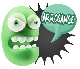 3d Rendering Angry Character Emoji saying Arrogance with Colorfu