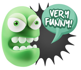 3d Rendering Angry Character Emoji saying Very Funny with Colorf