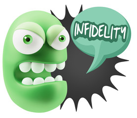 3d Rendering Angry Character Emoji saying Infidelity with Colorf
