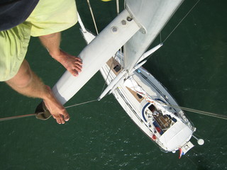 Standing on 27-meter mast of X-Yacht