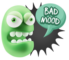 3d Rendering Angry Character Emoji saying Bad Mood with Colorful