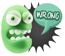 3d Rendering Angry Character Emoji saying Wrong with Colorful Sp