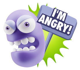 3d Rendering Angry Character Emoji saying I'm Angry with Colorfu