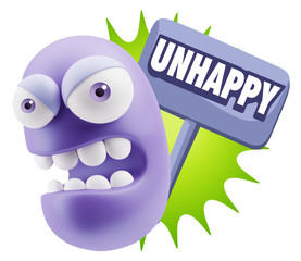 3d Rendering Angry Character Emoji saying Unhappy with Colorful