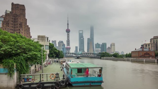 shanghai sunset famous downtown bay panorama 4k time lapse china
