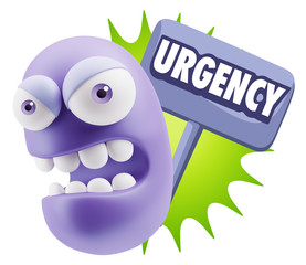 3d Rendering Angry Character Emoji saying Urgency with Colorful