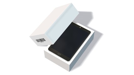 Modern mobile phone in the packaging - unboxing - 3D rendering