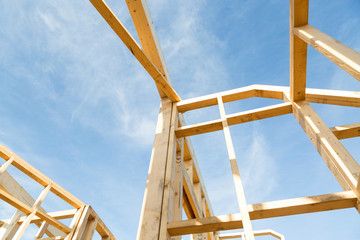 new house construction interior with exposed framing