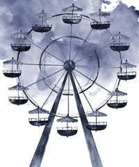 Ferris wheel watercolor illustration