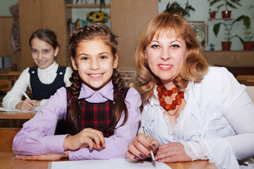   Schoolgirls and teacher