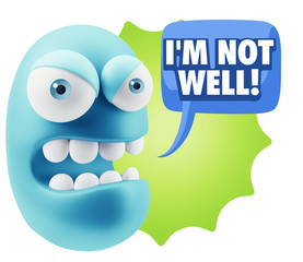 3d Rendering Angry Character Emoji saying I'm not Well with Colo