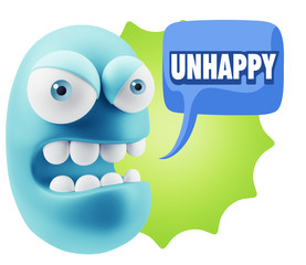 3d Rendering Angry Character Emoji saying Unhappy with Colorful