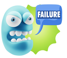 3d Rendering Angry Character Emoji saying Failure with Colorful