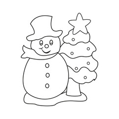 Snowman cartoon vector for coloring, omino di neve vettoriale da colorare