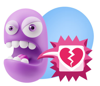3d Rendering Angry Character Emoji saying Heart Broken Icon with