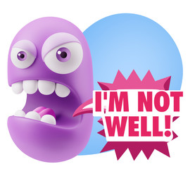 3d Rendering Angry Character Emoji saying I'm not Well with Colo