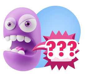 Obraz premium 3d Rendering Angry Character Emoji saying ??? with Colorful Spee