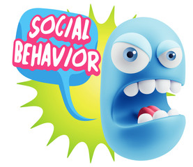 3d Rendering Angry Character Emoji saying Social Behavior with C