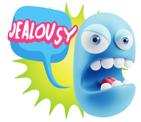 3d Rendering Angry Character Emoji saying Jealousy with Colorful