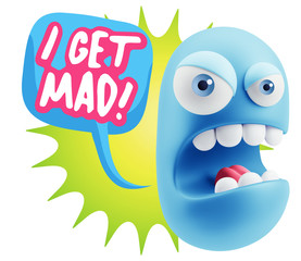 3d Rendering Angry Character Emoji saying I Get Mad with Colorfu