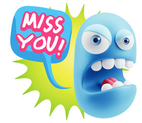 3d Rendering Angry Character Emoji saying Miss You with Colorful