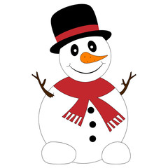 Illustration of a funny snowman with black hat on a white background
