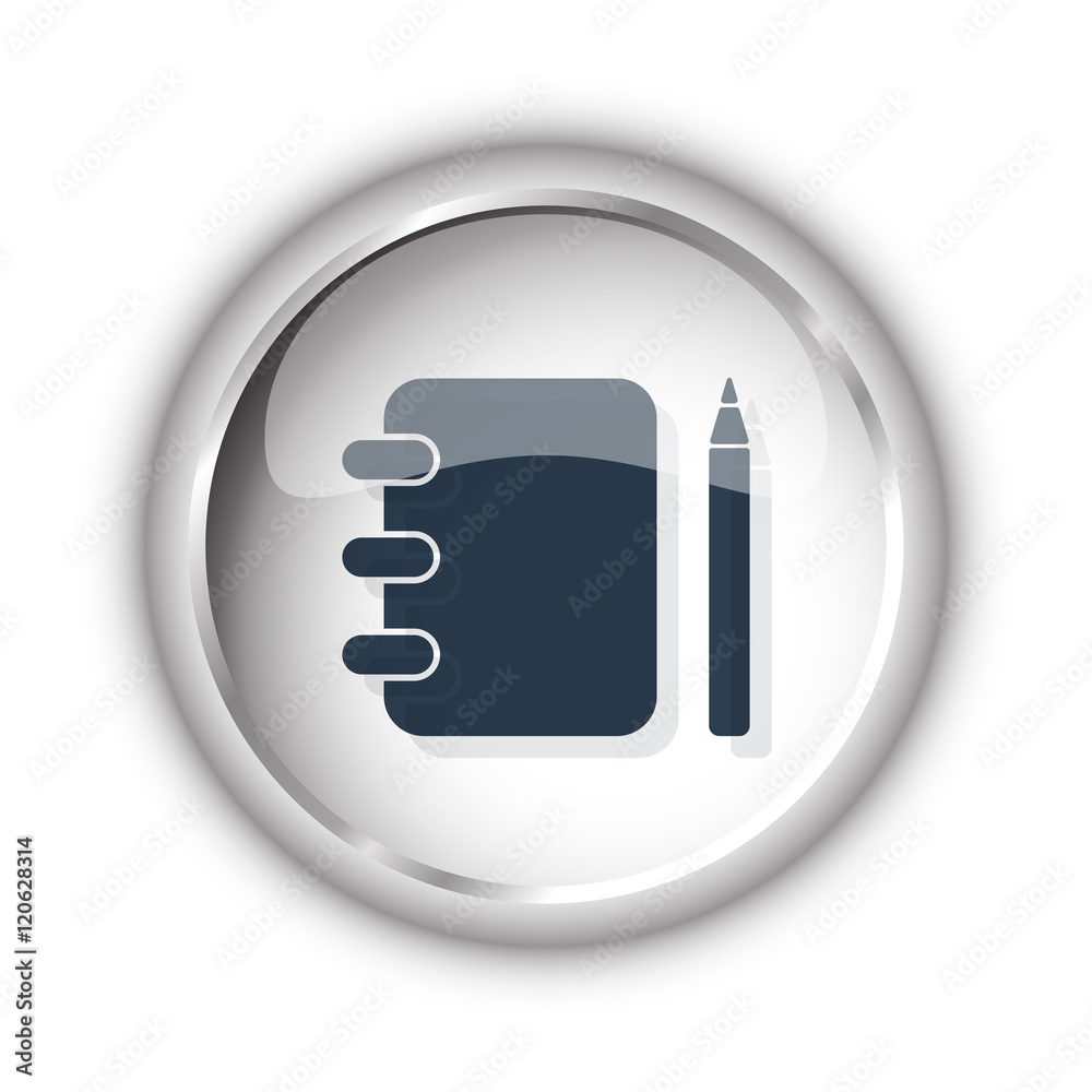 Wall mural web button with black note book icon on white background