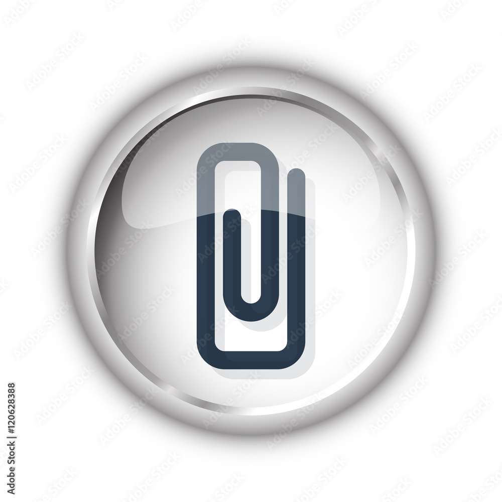 Wall mural web button with black paper clip icon on white background