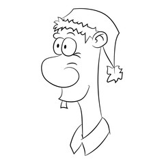 Illustration of Christmas cartoon. Portrait of man with Santa hat. 