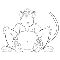 Illustration of surprised monkey. Portrait of animal isolated on white background. 