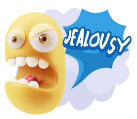 3d Rendering Angry Character Emoji saying Jealousy with Colorful
