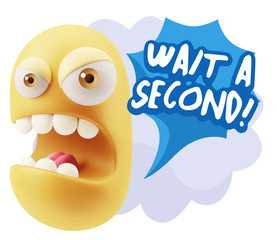 3d Rendering Angry Character Emoji saying Wait a Second with Col