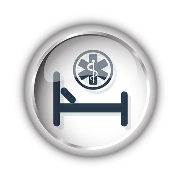 Web button with black Hospital Bed icon on white background