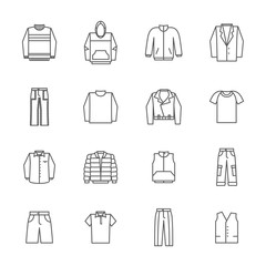 Men clothing icons in thin line style vector