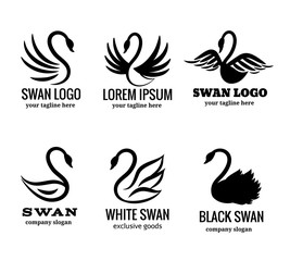 Swan logo set black logotypes vector © K3Star