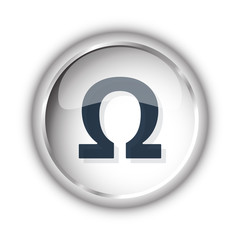 Web button with black Omega icon on white background