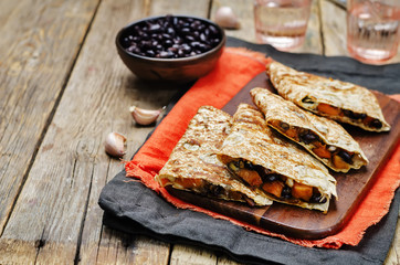 Black beans spiced sweet potato quesadilla