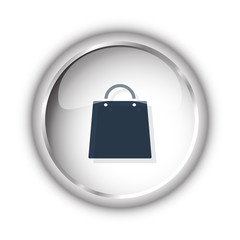 Web button with black Shopping Bag icon on white background