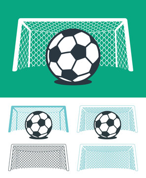 Set of soccer balls with nets and goal posts
