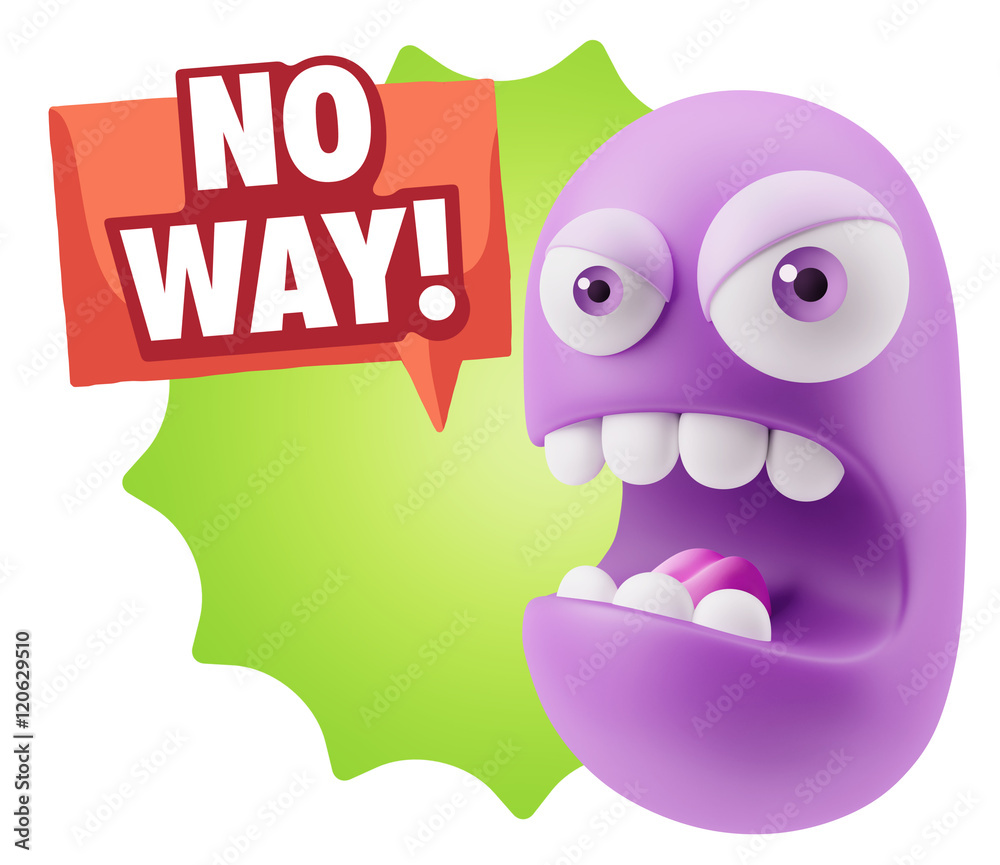 Fototapete 3d Rendering Angry Character Emoji saying No Way with Colorful S
