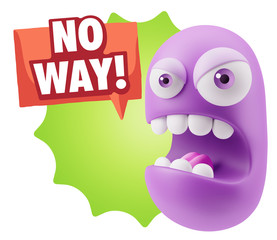 3d Rendering Angry Character Emoji saying No Way with Colorful S