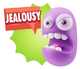 3d Rendering Angry Character Emoji saying Jealousy with Colorful