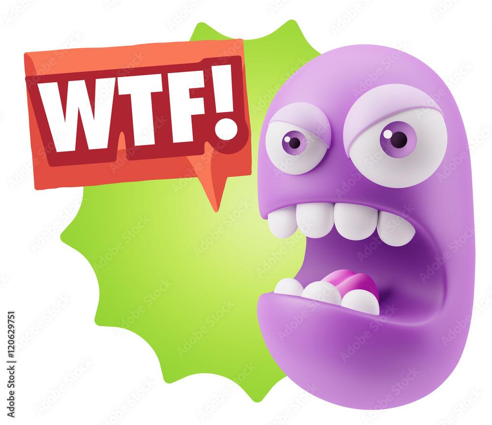 Fototapete 3d Rendering Angry Character Emoji saying WTF with Colorful Spee