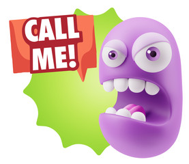 3d Rendering Angry Character Emoji saying Call me with Colorful