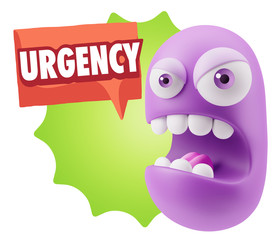 3d Rendering Angry Character Emoji saying Urgency with Colorful