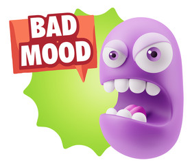 3d Rendering Angry Character Emoji saying Bad Mood with Colorful