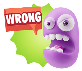 3d Rendering Angry Character Emoji saying Wrong with Colorful Sp
