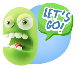 3d Rendering Angry Character Emoji saying Let's Go with Colorful